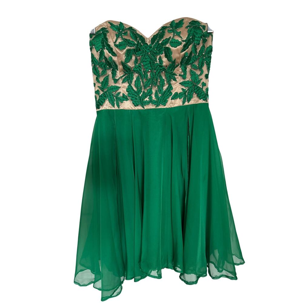 Sherri Hill Emerald green beaded flower, sweetheart, homecoming dress medium
